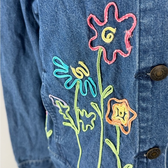 Vintage Mandal Bay Embroidered Floral Denim Jacket 100% Cotton Boho Cottagecore - Picture 11 of 12